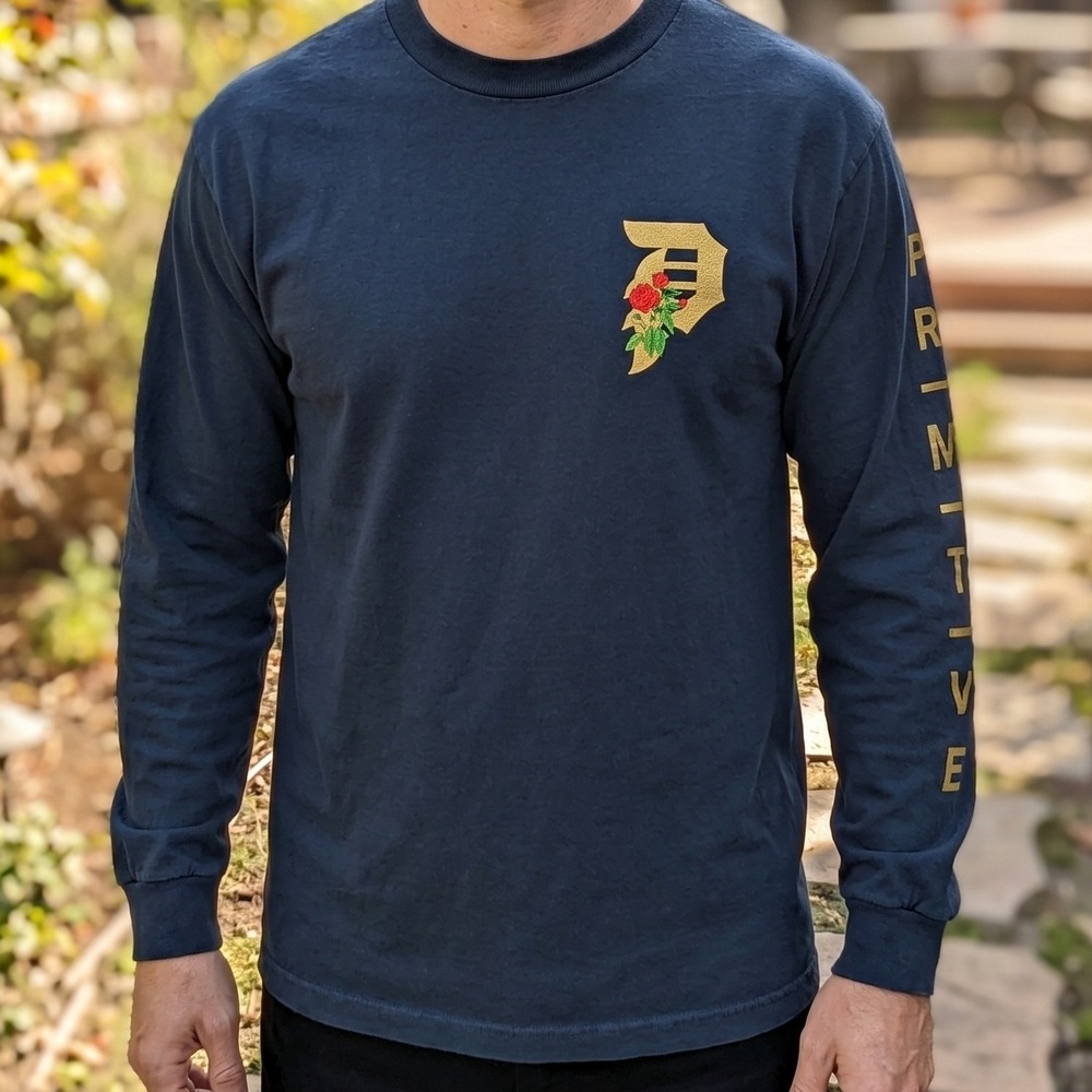 Primitive Skateboarding Dirty P Rose Navy Blue Long Sleeve Graphic Tee Shirt
